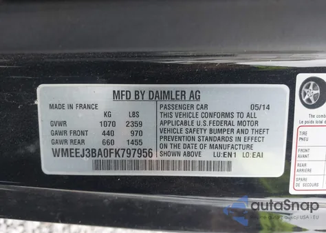 2015 Smart Fortwo Passion/Pure z USA, uszkodzony, nr VIN WMEEJ3BA0FK797956